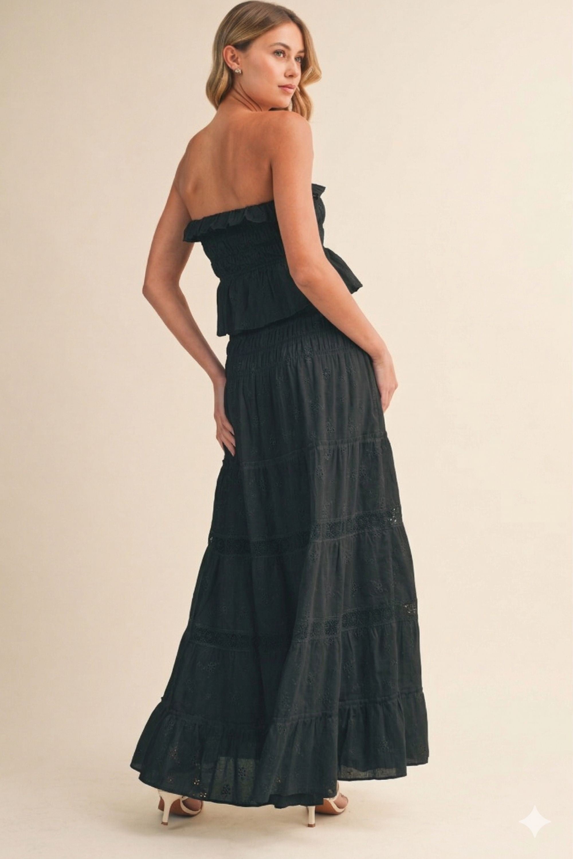 Valentina Strapless Smocked Maxi Dress Black / L