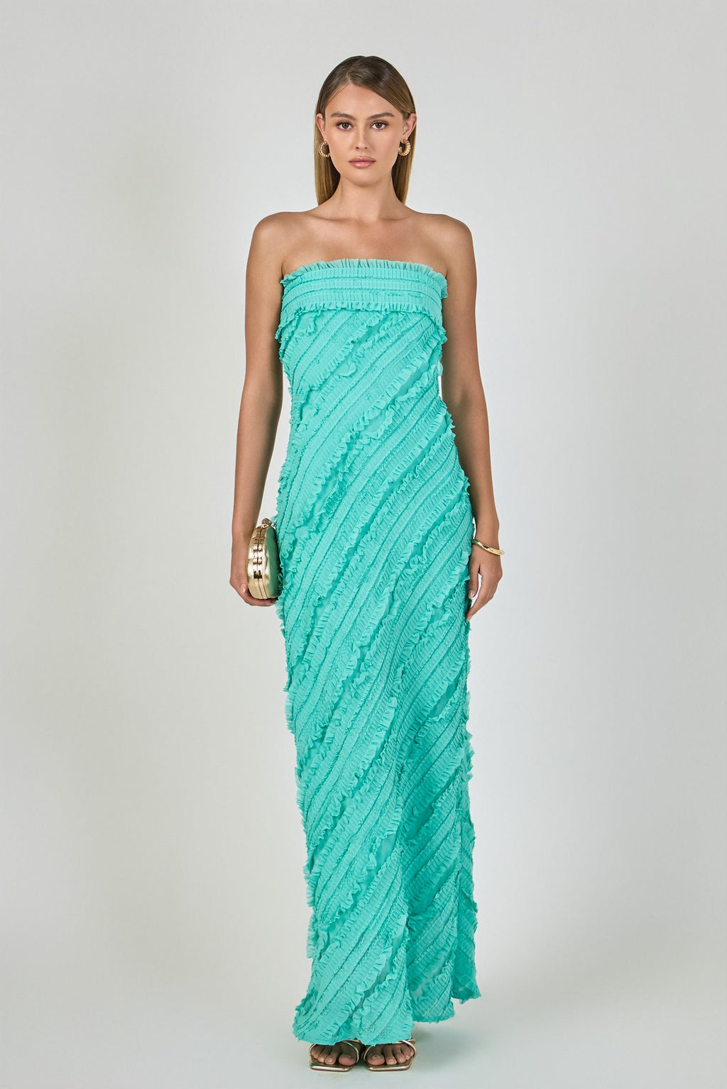 Amara Strapless Ruffled Maxi Dress