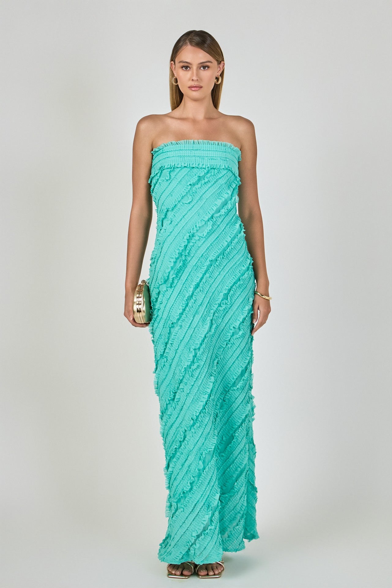 Amara Strapless Ruffled Maxi Dress