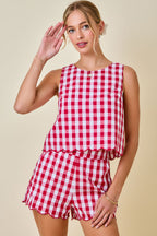 Liana Gingham Scalloped Top