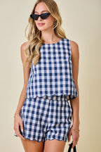 Liana Gingham Scalloped Top