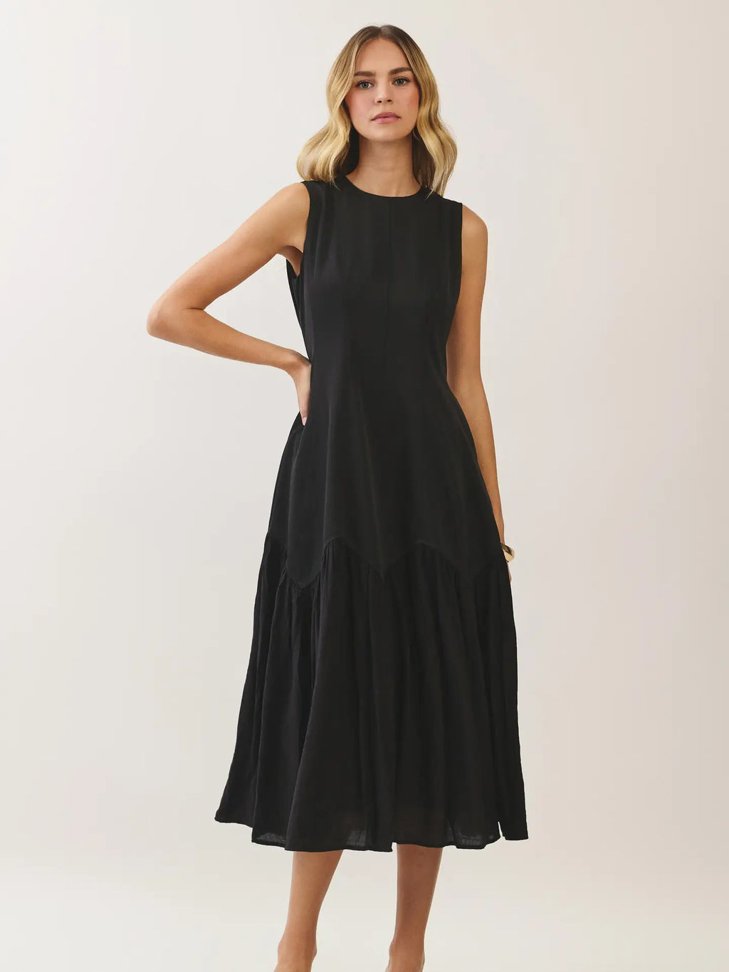 Mya Drop Waist Sleeveless Midi Dress