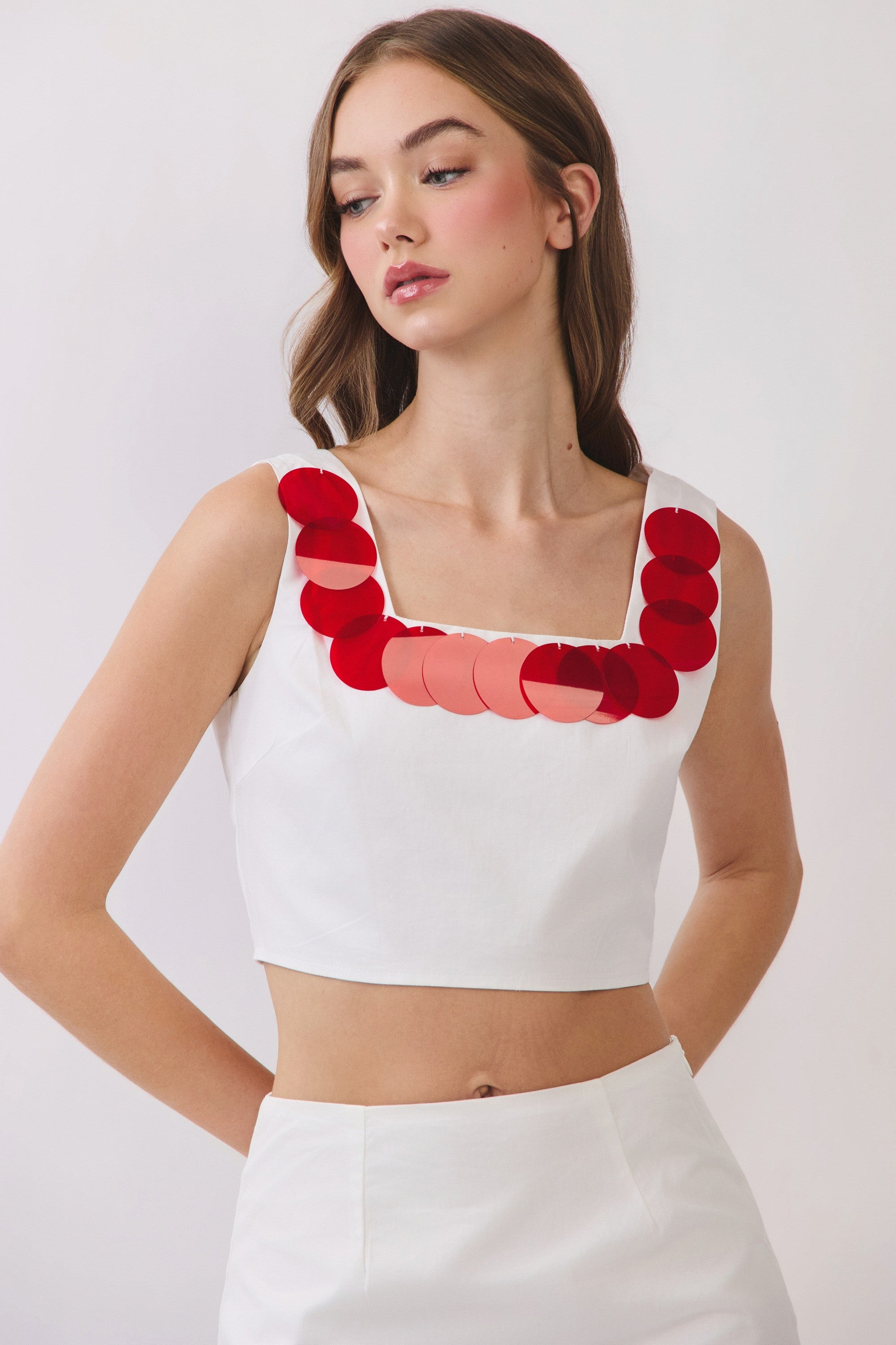 Lilah Sequin Disc Trim Crop Top