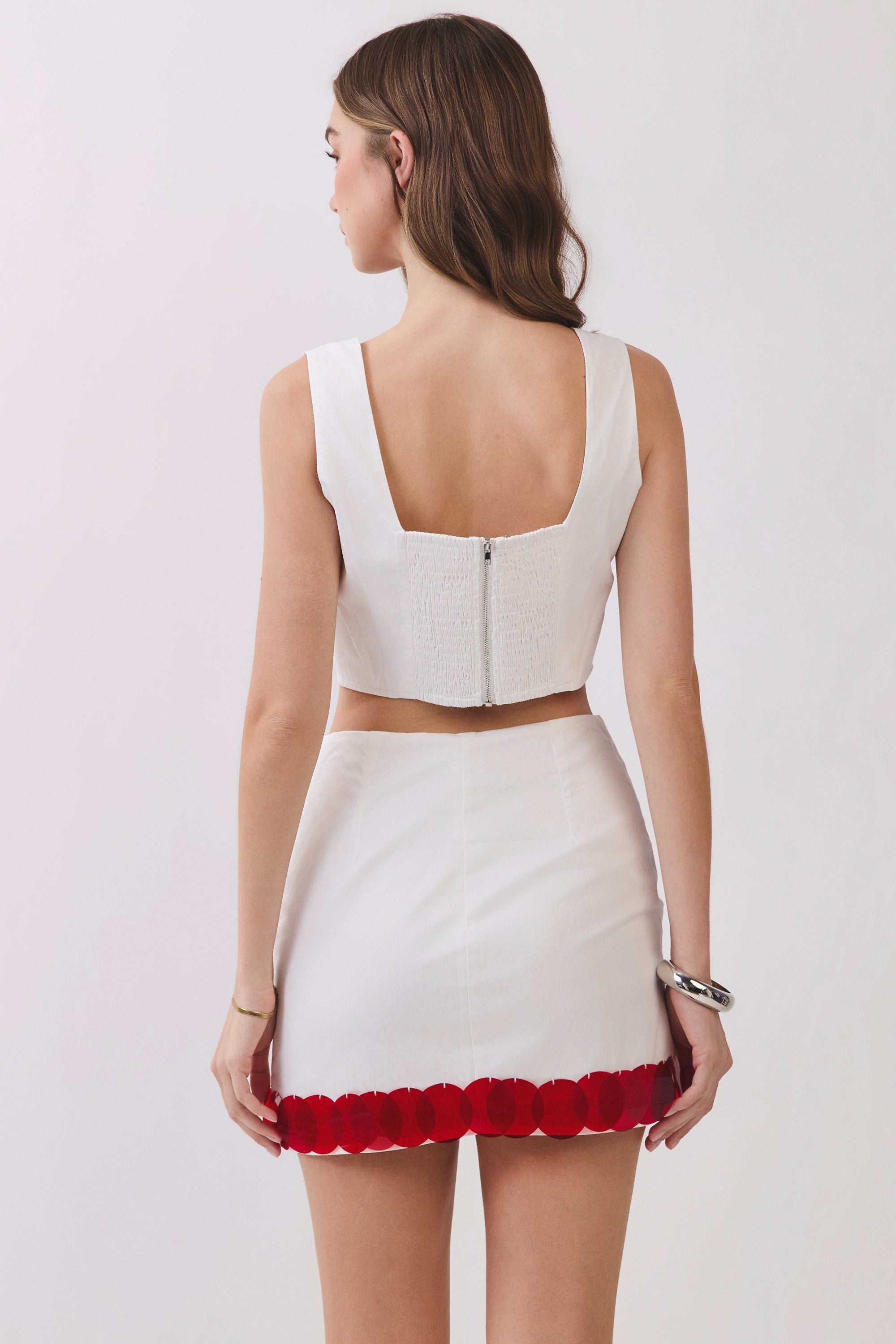 Lilah Sequin Disc Trim Crop Top