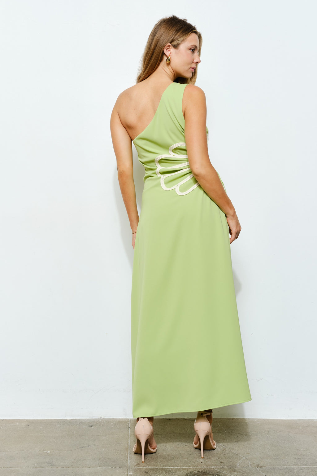 Virelle Petal Wave One-Shoulder Maxi Dress
