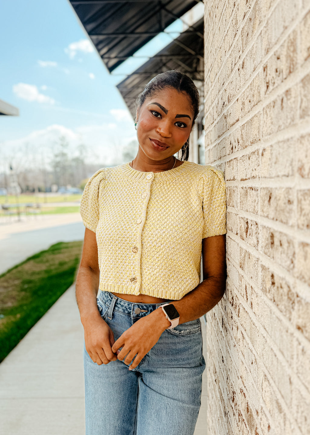 Knit Puff Sleeve Cardigan Top