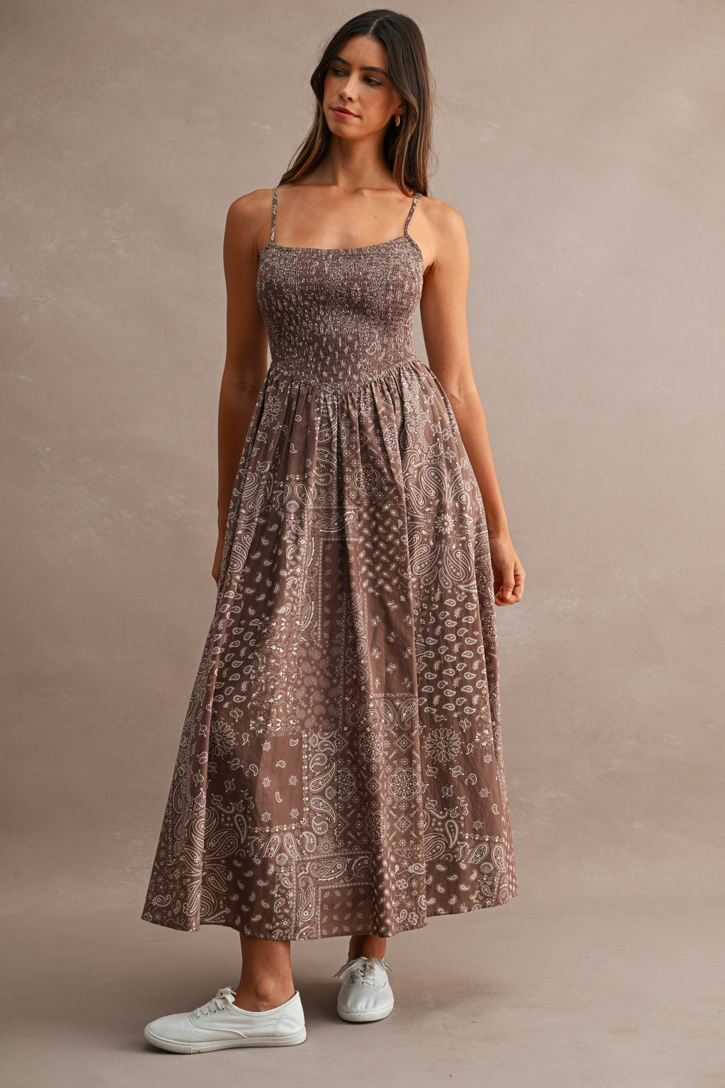 Paisley Spaghetti Strap Midi Dress