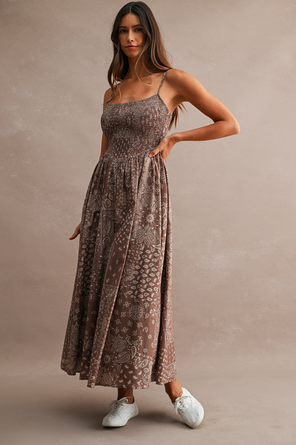 Paisley Spaghetti Strap Midi Dress