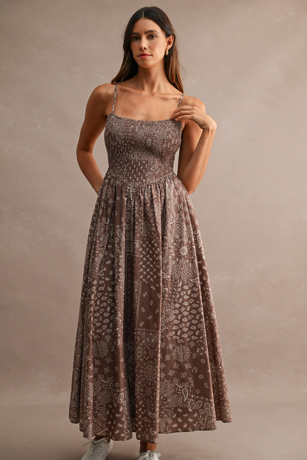 Paisley Spaghetti Strap Midi Dress