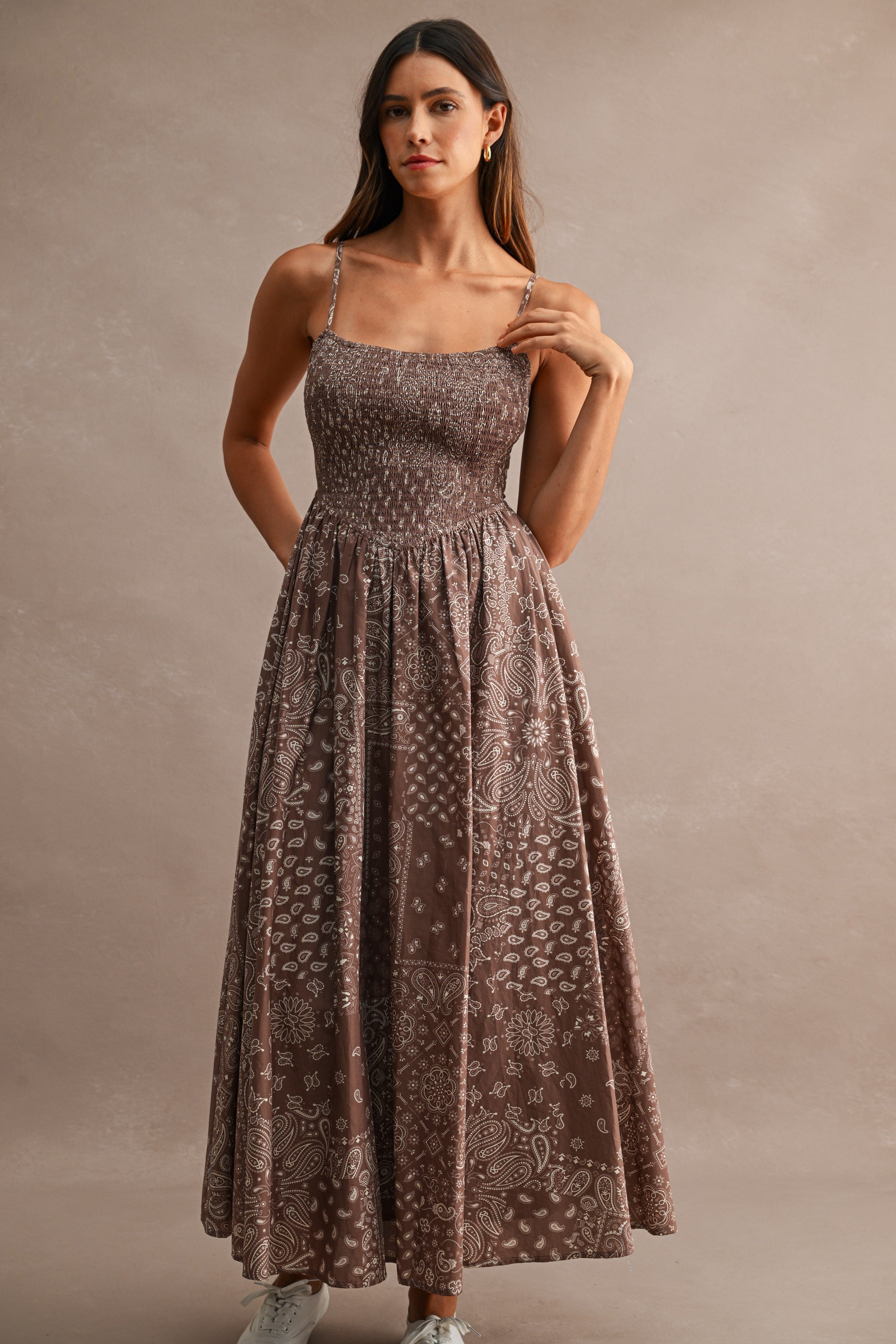 Paisley Spaghetti Strap Midi Dress