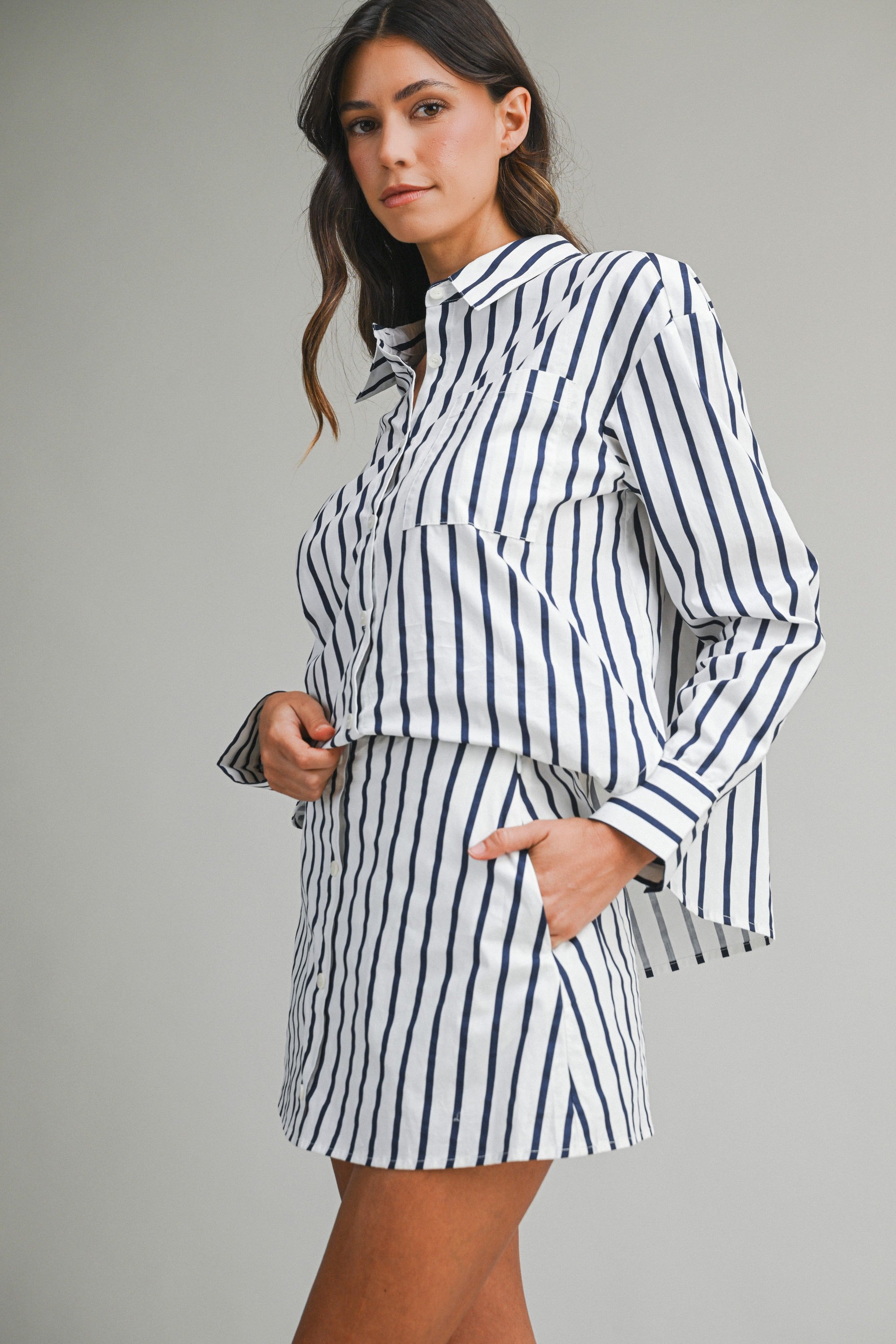 Kali Pin Stripe Shirts And Skirt