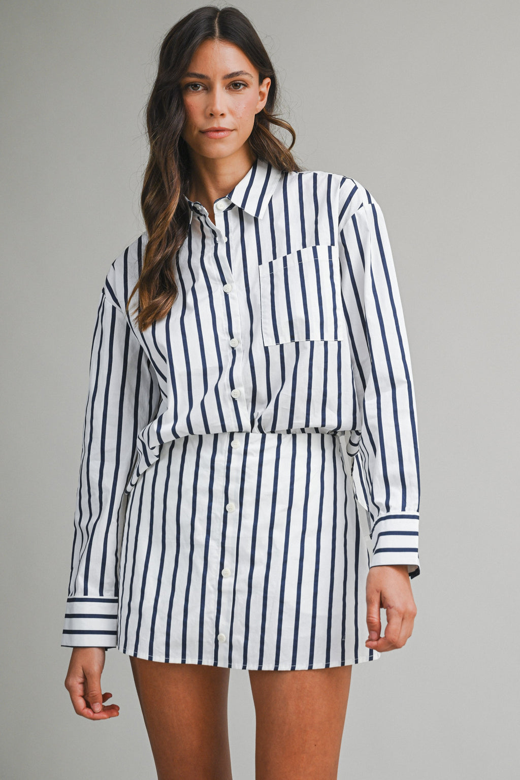 Kali Pin Stripe Shirts And Skirt