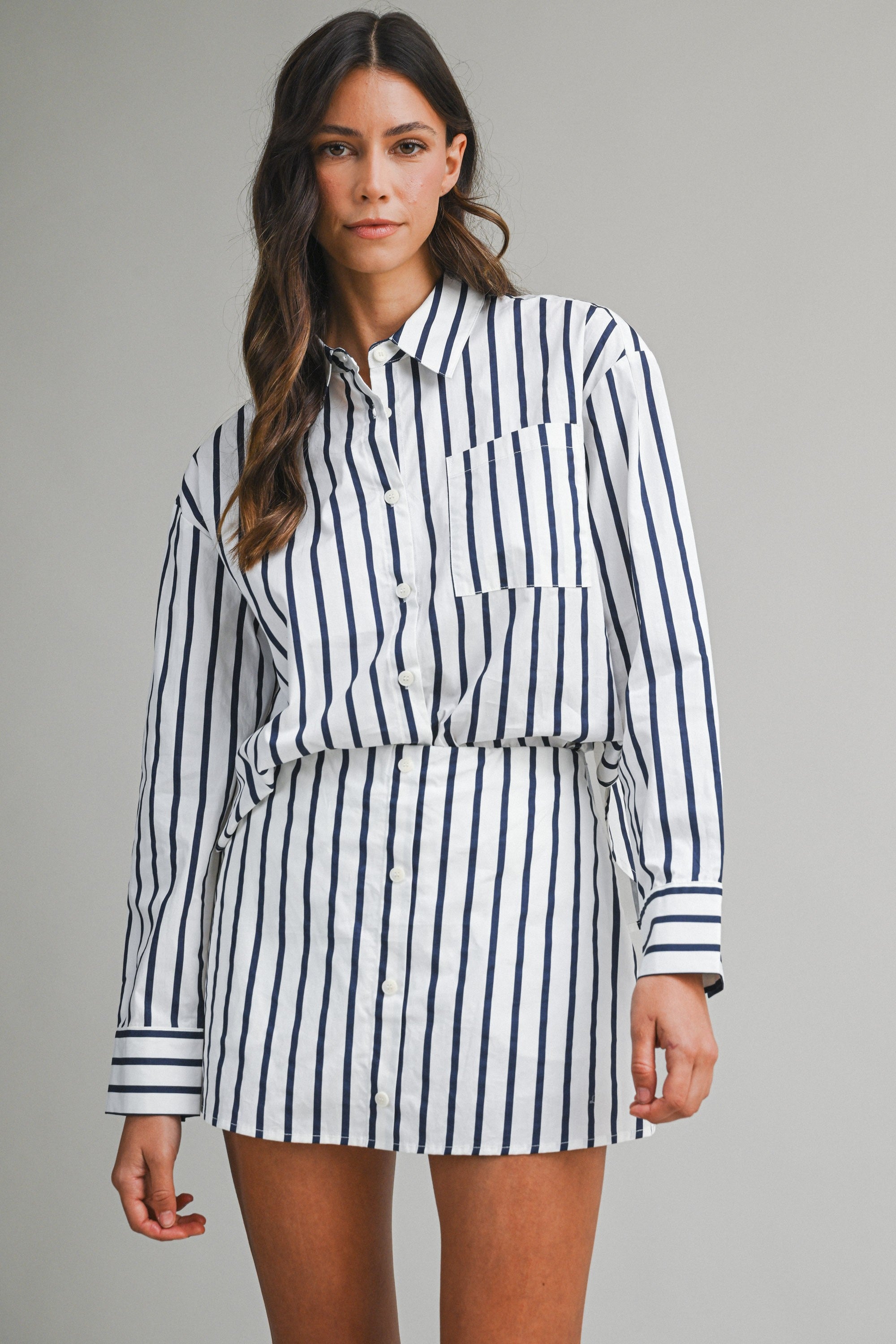 Kali Pin Stripe Shirts And Skirt