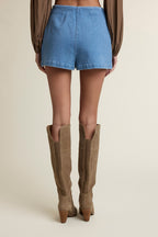 Stretch Denim High Waist Mini Skort