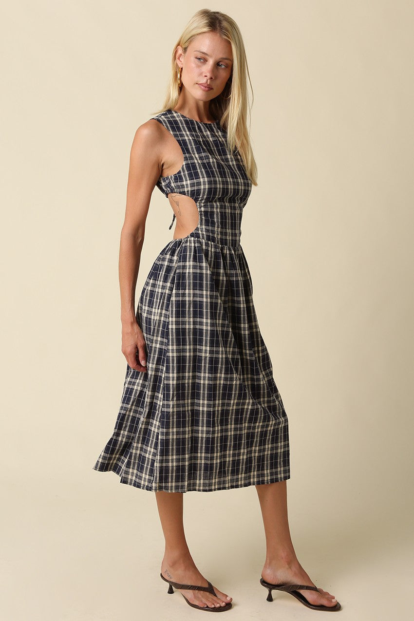 Delia Gingham Open Back Maxi Dress