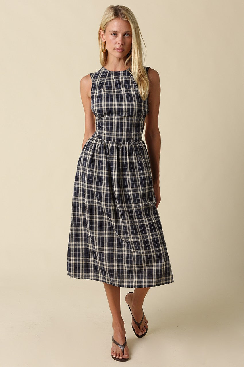 Delia Gingham Open Back Maxi Dress