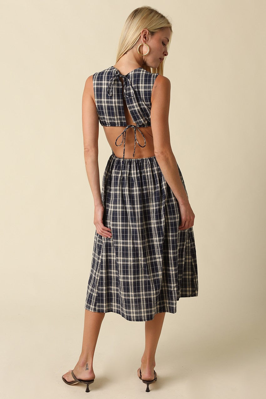 Delia Gingham Open Back Maxi Dress