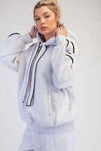Fleeced Terry Oversized Piping Hoodie