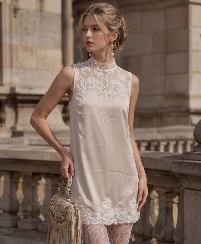 Mona Mock Neck Lace Dress