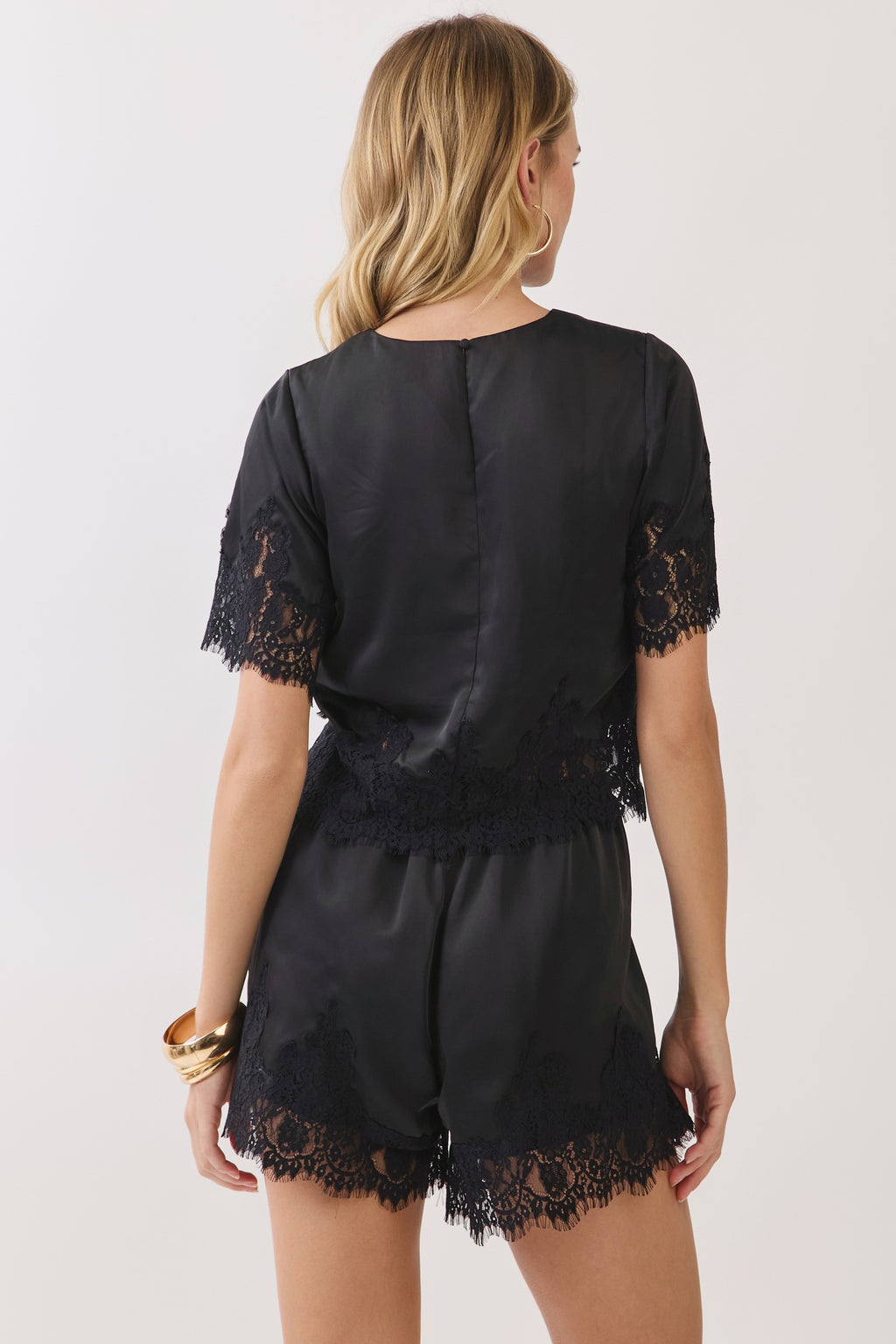 Delaney Lace Trim Satin Top