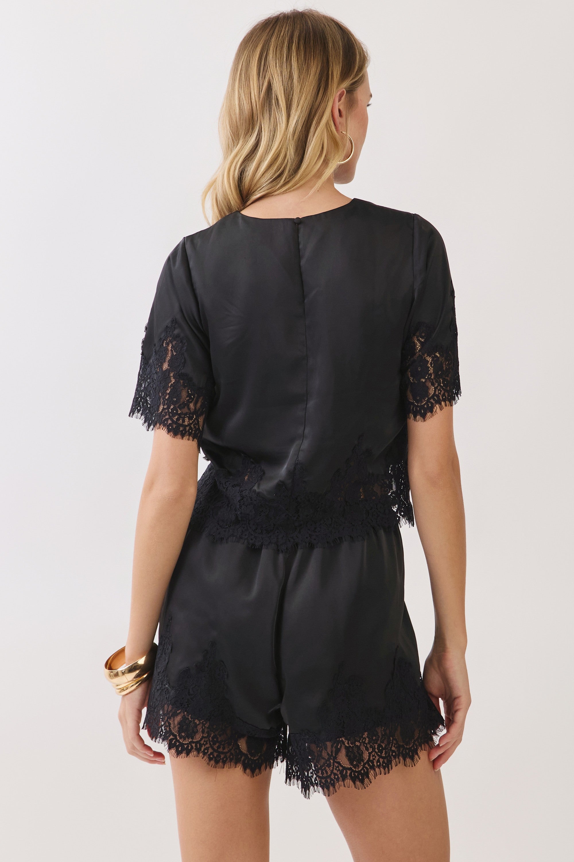 Delaney Lace Trim Satin Top