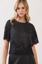 Delaney Lace Trim Satin Top