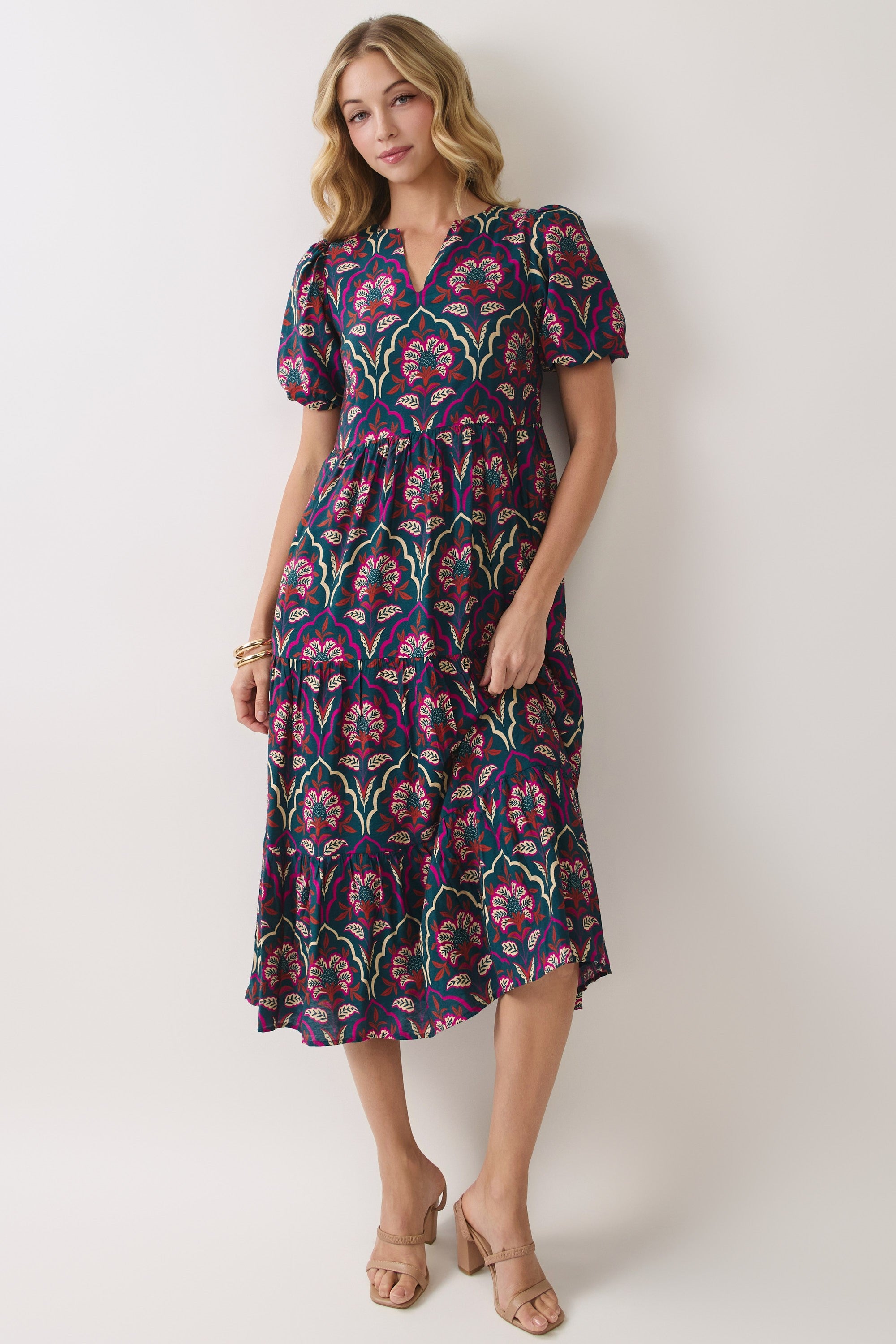 Blaise Floral Puff Sleeve Midi Dress