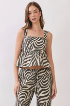 Zebra Bow Back Peplum Top