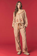 Gingham Gingerbread Embroidery Pajama Set