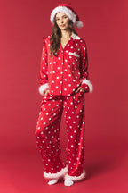 Polka Dot Satin With Fur Pajama Set