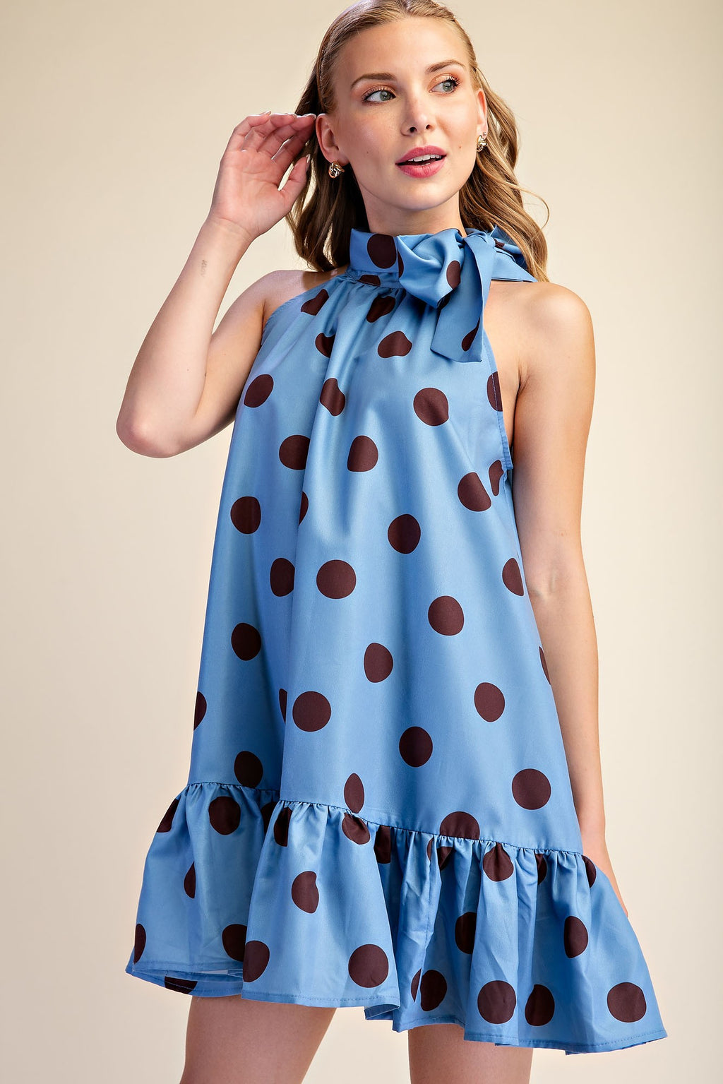 Celine Polka Dot Bow Neck Dress