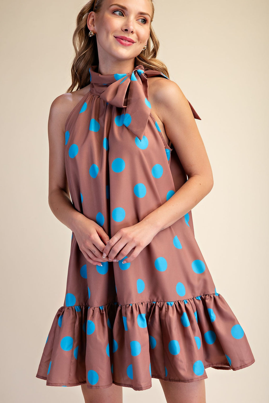 Celine Polka Dot Bow Neck Dress