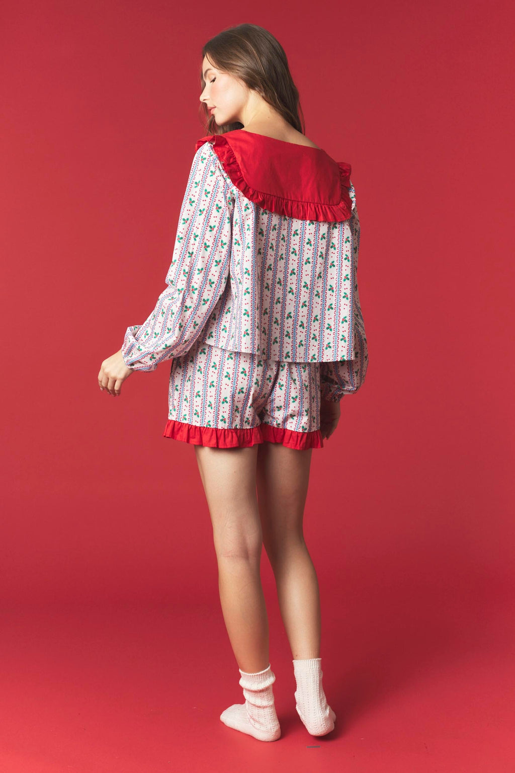 Poplin Holly Stripes Pajama Set