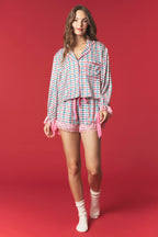 Grid Check Satin and Lace Pajama Set
