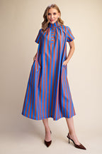 Mila Striped Button Placket Midi Dress