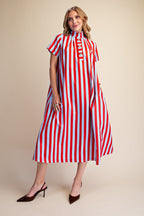 Mila Striped Button Placket Midi Dress