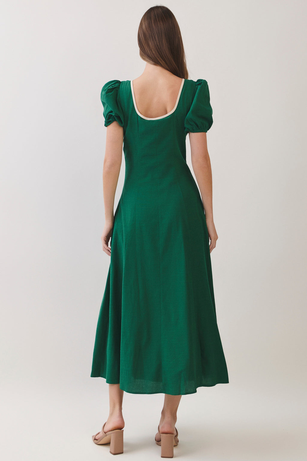 Anna Embroidered Puff Sleeves Midi Dress
