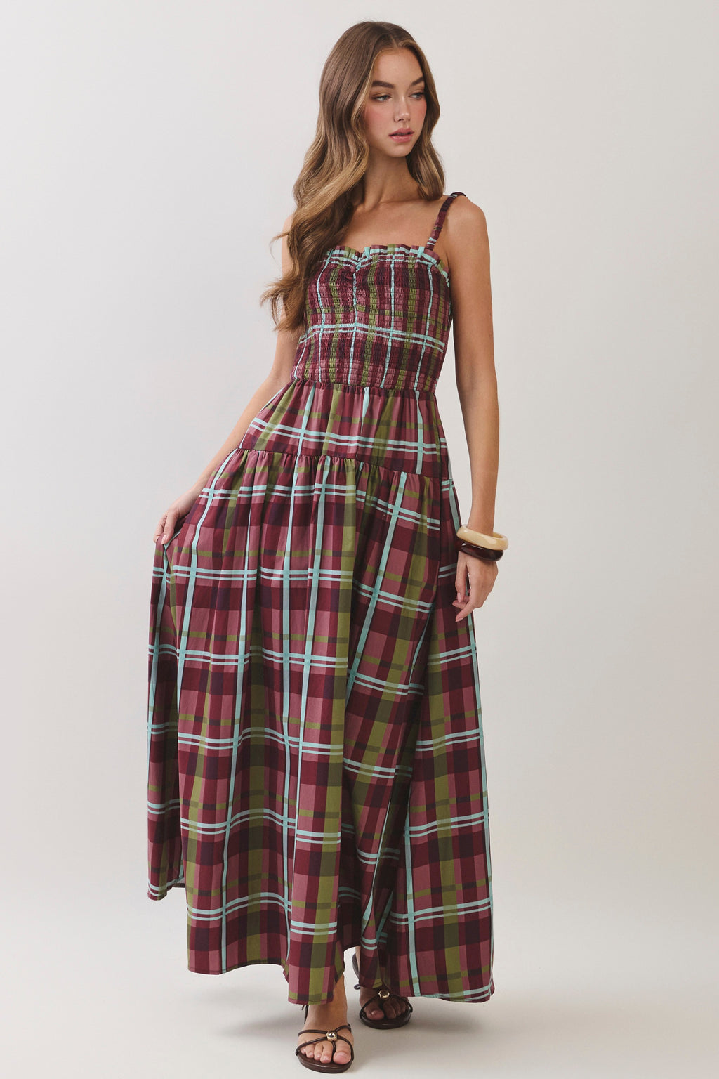 Candace Plaid Smocked Maxi Dress