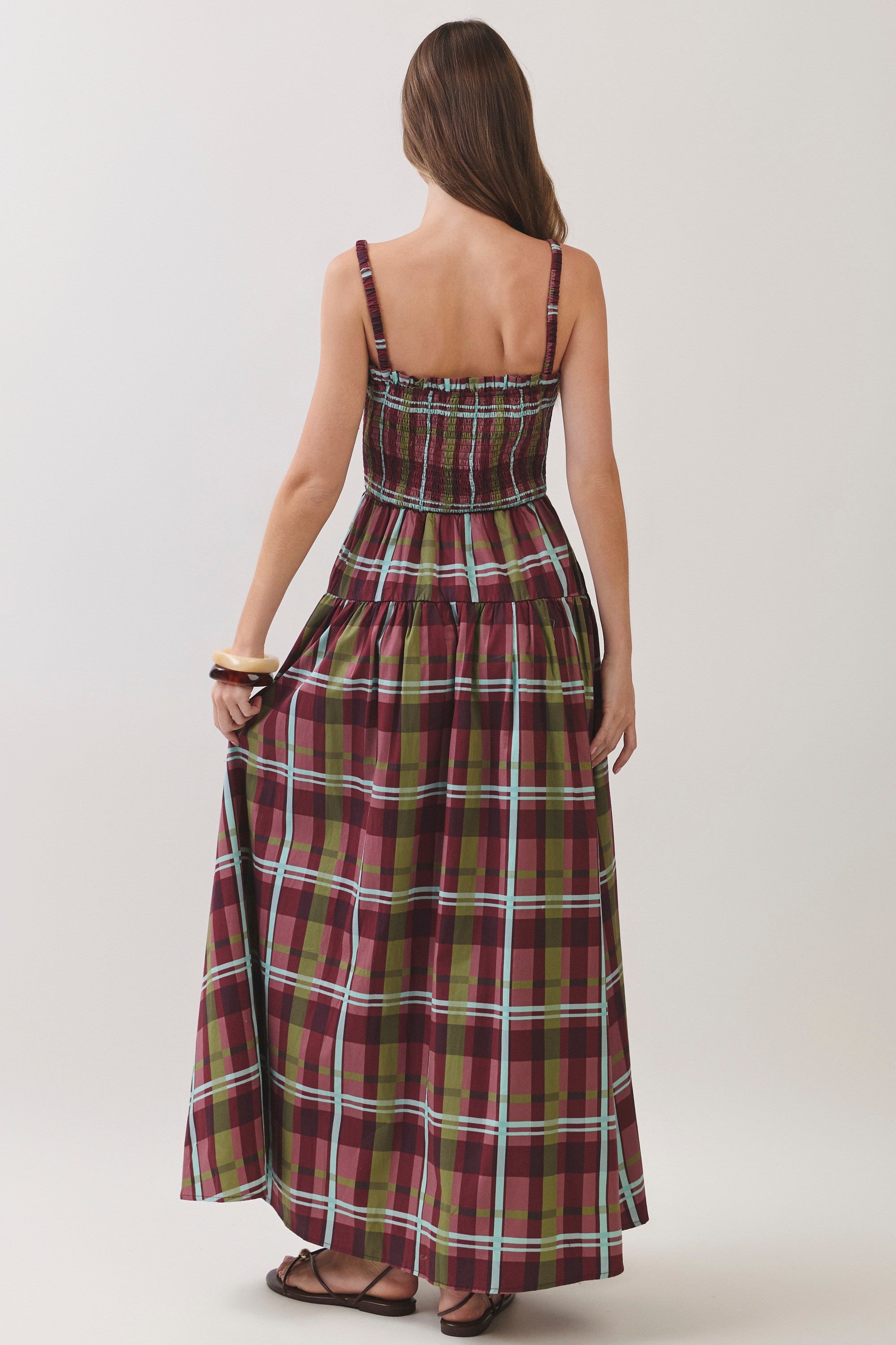 Candace Plaid Smocked Maxi Dress
