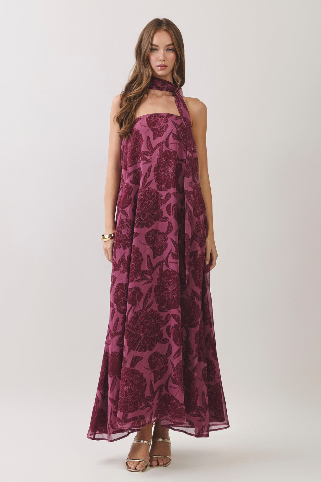 Carlie Floral Print Scarf Maxi Dress