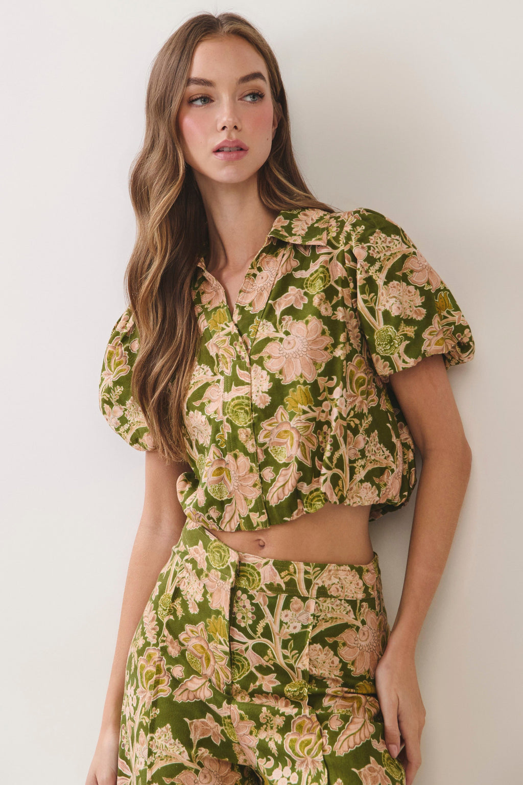 Claire Floral Print Puff Cropped Top