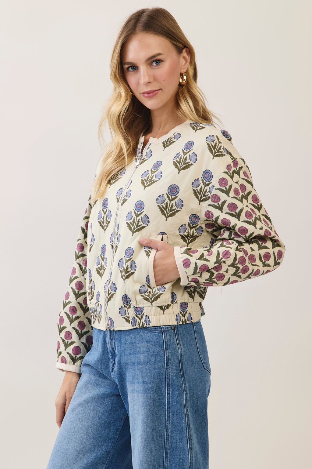 Danika Floral Print Quilted Jacket