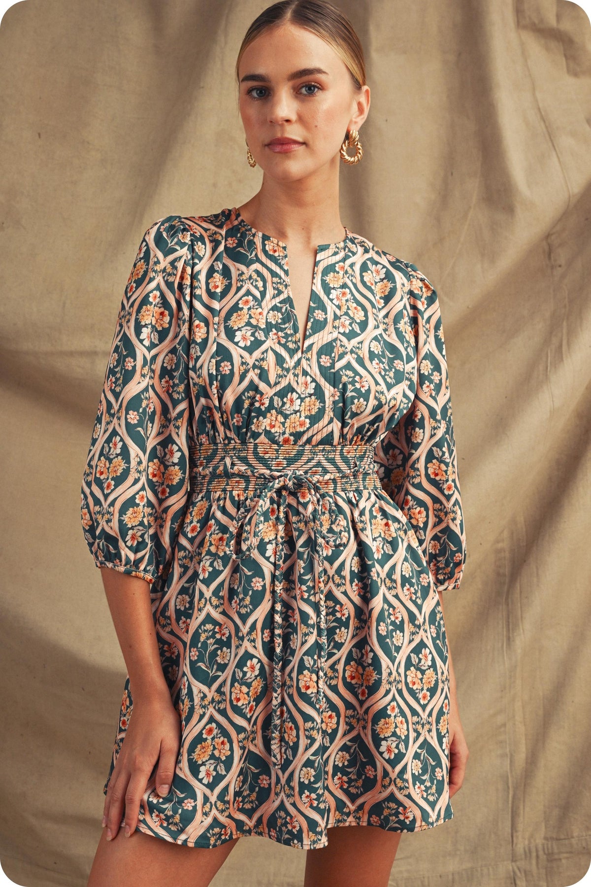 Everly Teal Floral Mini Dress