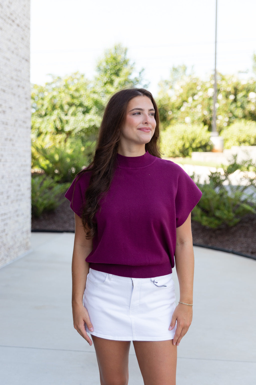 Marina Mock Neck Top in Plum