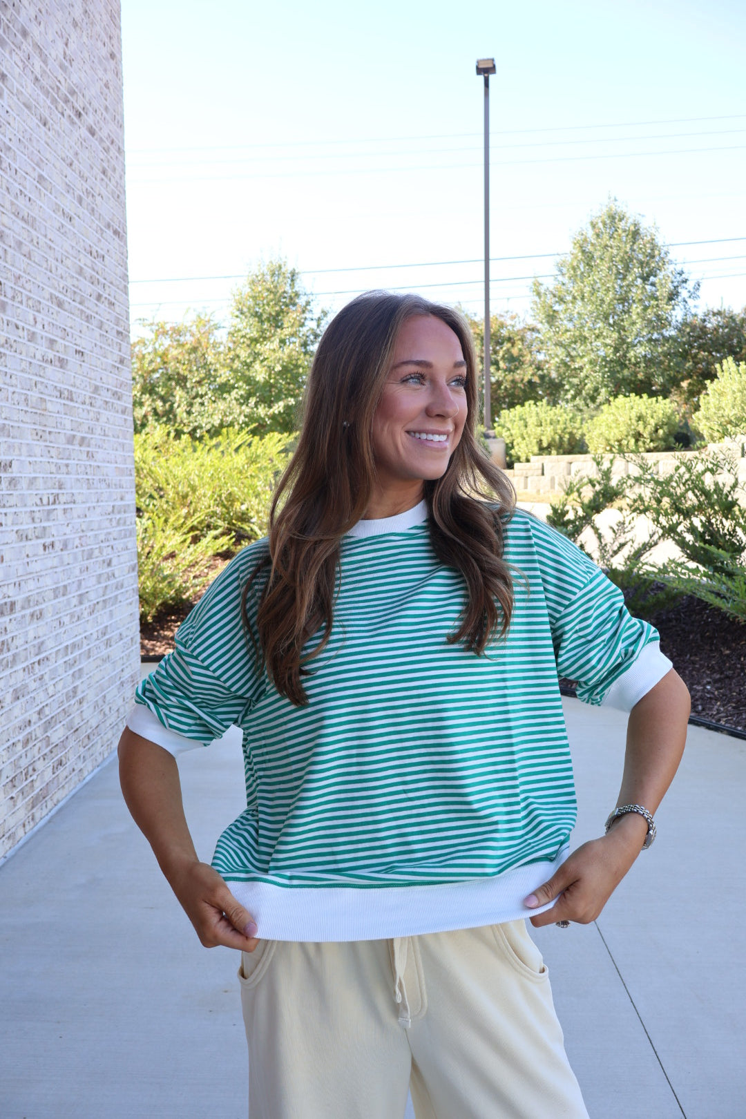 Serena Striped Rib-Banded Top