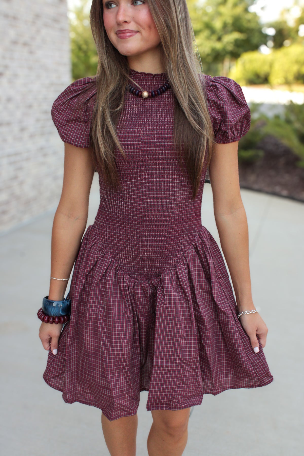 Hayley Smocked Gingham Mini Dress