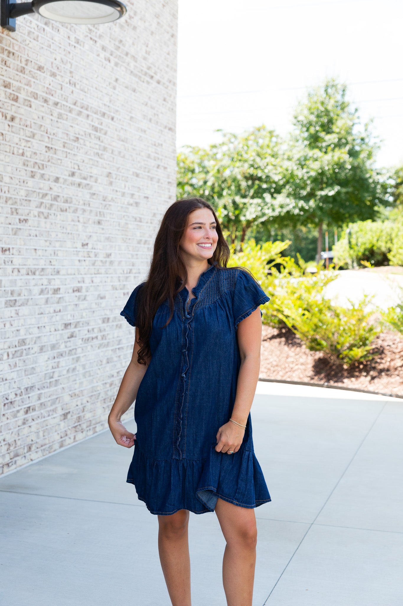 Morgan Denim Smocked Mini Dress