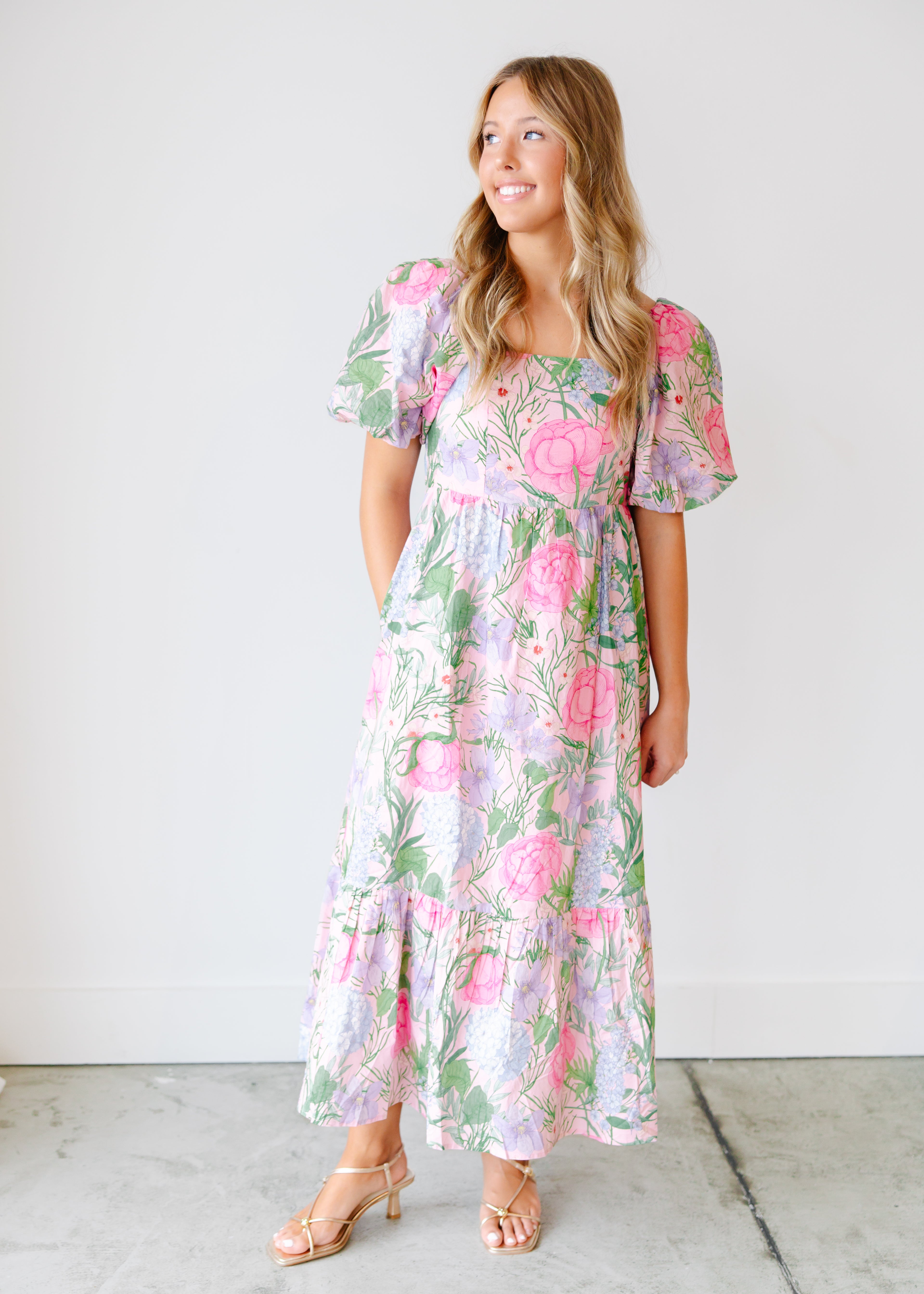 Annie Floral Square Neck Midi Dress