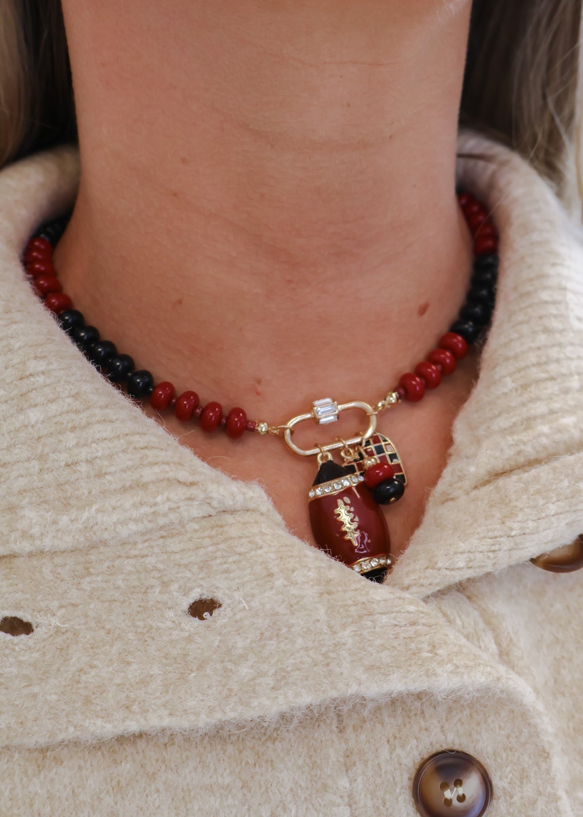 Football & Heart Charm Necklace