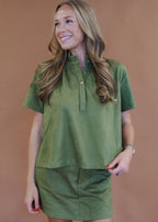 Paisley Button Detail Top in Olive
